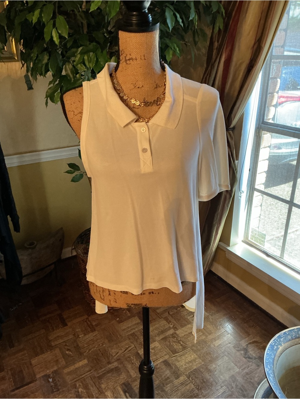Alexander Wang Cream Sleeveless Polo Top with Side Tie